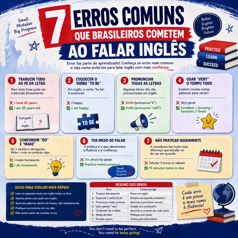 Imagem do post 7 Erros Comuns que Brasileiros Cometem ao Falar Inglês